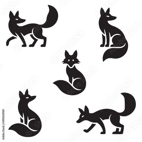 Fox silhouette icon set. Vector black silhouette. with white background