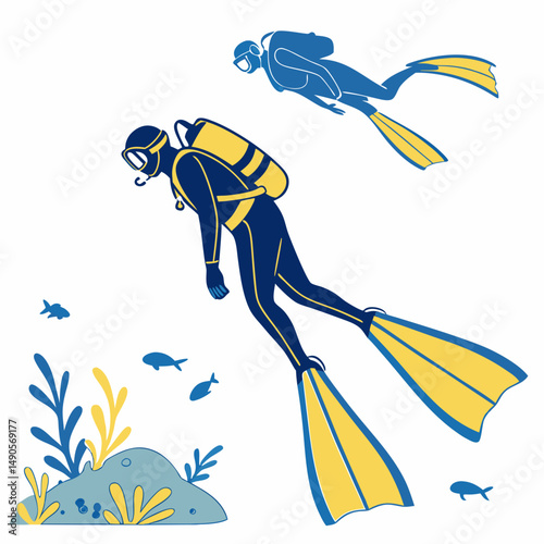 Two scuba divers exploring vibrant underwater world