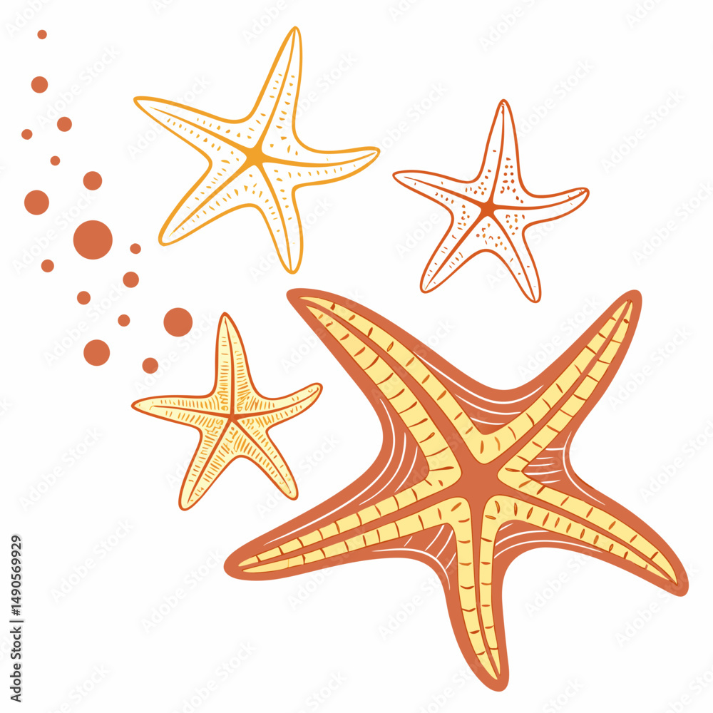 Three starfish ocean summer beach design illustration