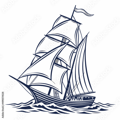 Classic sailing ship ocean waves nautical vessel