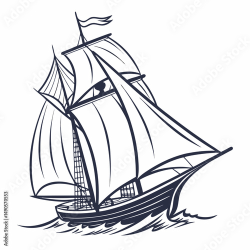 Classic sailing ship line art nautical vessel