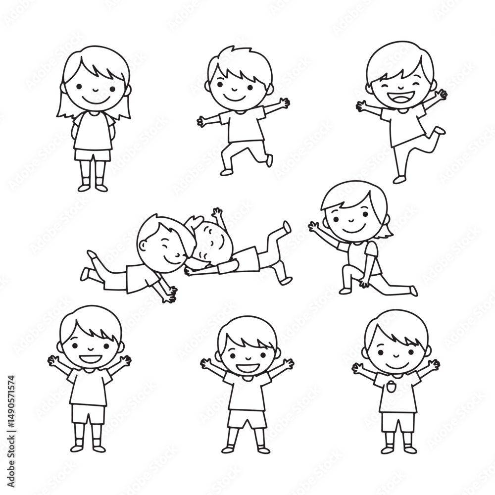 Animated child composition featuring fun playful gestures and happy cartoon poses Animated child composition featuring fun playful gestures and happy cartoon poses