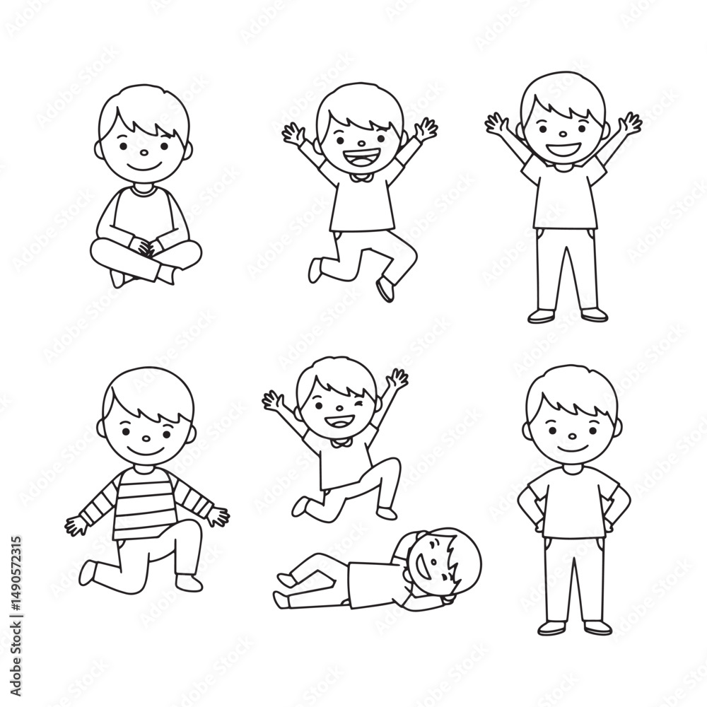 Cute cartoon kids design featuring dynamic gestures and lively movement Cute cartoon kids design featuring dynamic gestures and lively movement