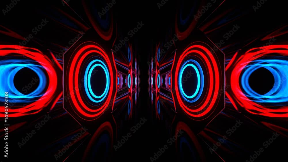Red and Blue Neon Flashing Rings in Reverse Tunnel Background VJ Loop ...