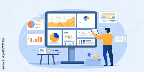 Advertising manager reviewing digital marketing KPIs on an online dashboard