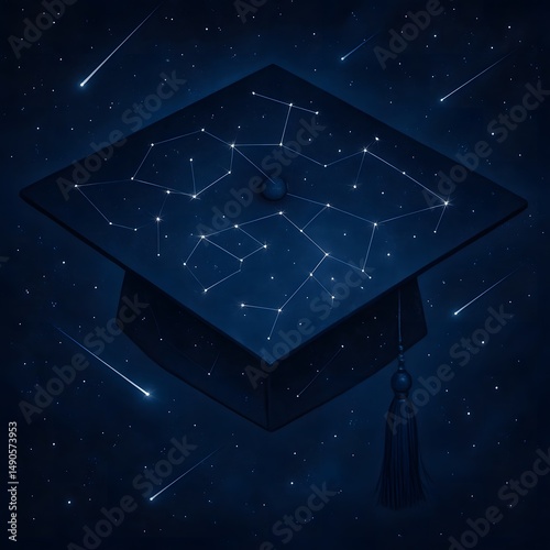 Celestial graduation cap, night sky, stars, dreams