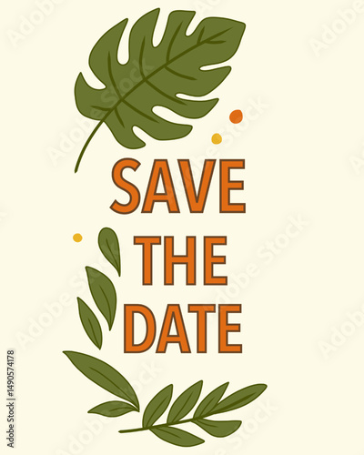 save the date card with summer flower frame. suitable for wedding date reminders or digital announcement emails.