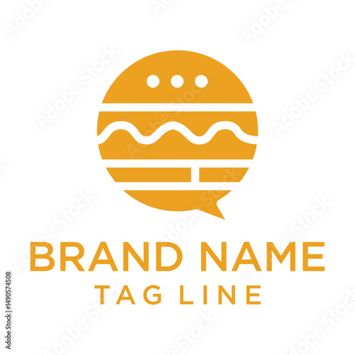 Abstract burger in a chat icon design, suitable for food discussions, culinary forums, or digital branding. Bold lines and playful look, ideal for vibrant brand identities.