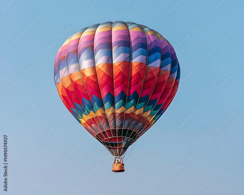 Fototapeta premium Colorful Hot Air Balloon Soaring High in Clear Blue Sky.