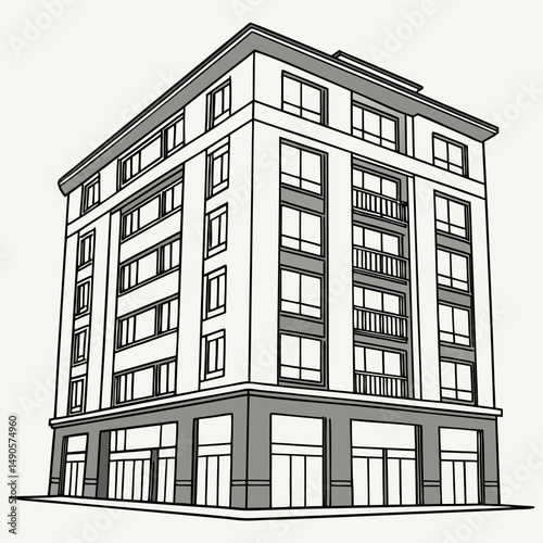 Modern apartment building architectural sketch design