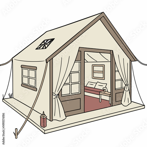 Cozy glamping tent cabin isolated illustration