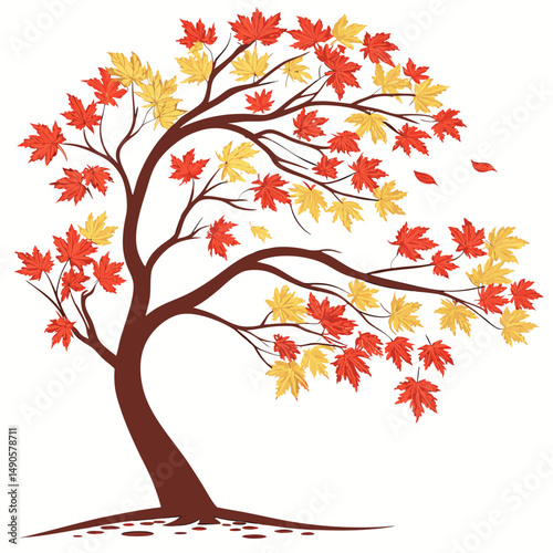 Autumn maple tree windy day red yellow leaves
