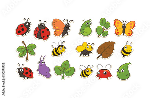 Charming insect collection featuring buzzing bees fluttering butterflies and beetles