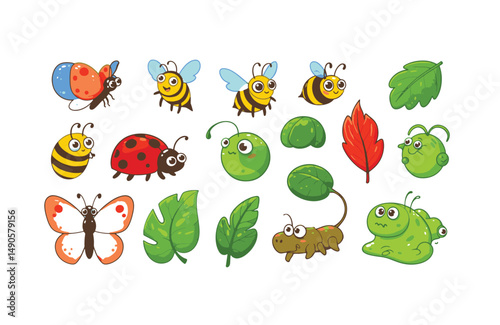Scenic bug display with elegant butterflies buzzing bees and happy ladybugs
