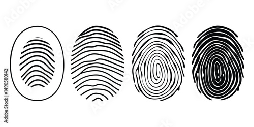 Set of unique fingerprint patterns in black & white for biometric security