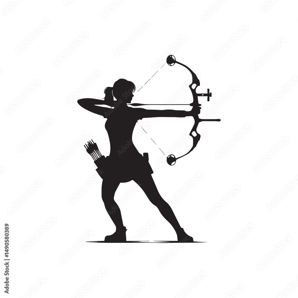 Fototapeta premium silhouette of a person shooting archery, customizable vector image