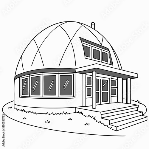 Modern dome house architectural design illustration
