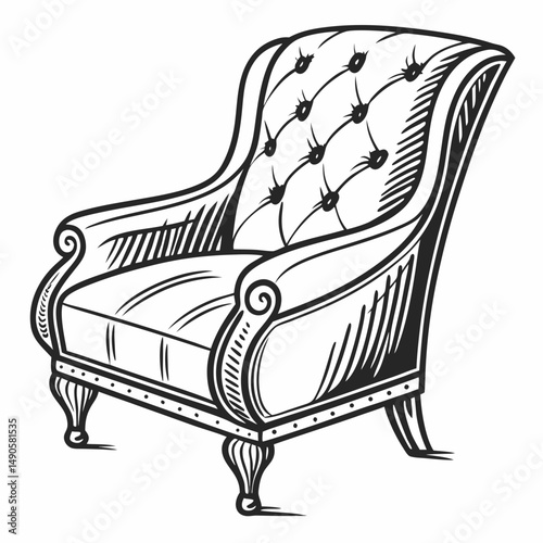 Elegant vintage armchair hand drawn illustration