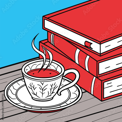 cup of coffee and books