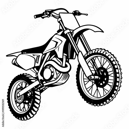 Powerful dirt bike black and white illustration