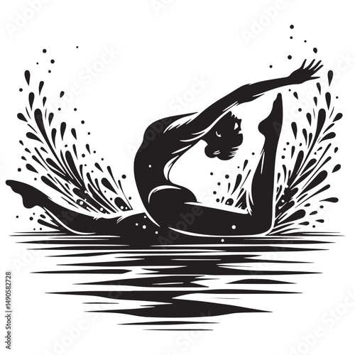Synchronized Swimming Silhouette line art vector illustration on white background
