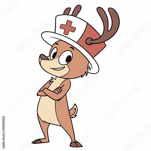 Adorable cartoon reindeer doctor wearing hat