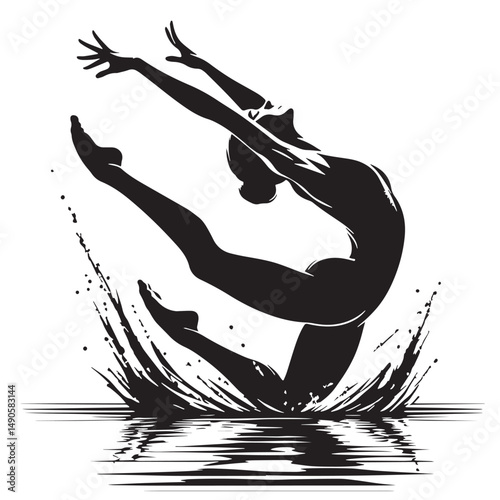 Synchronized Swimming Silhouette line art vector illustration on white background
