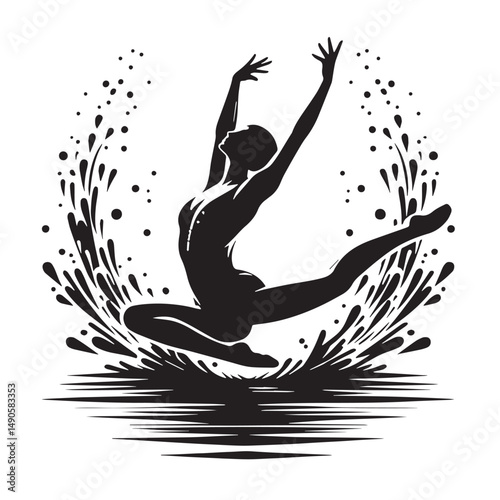 Synchronized Swimming Silhouette line art vector illustration on white background