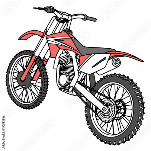 Red and white motocross dirt bike illustration