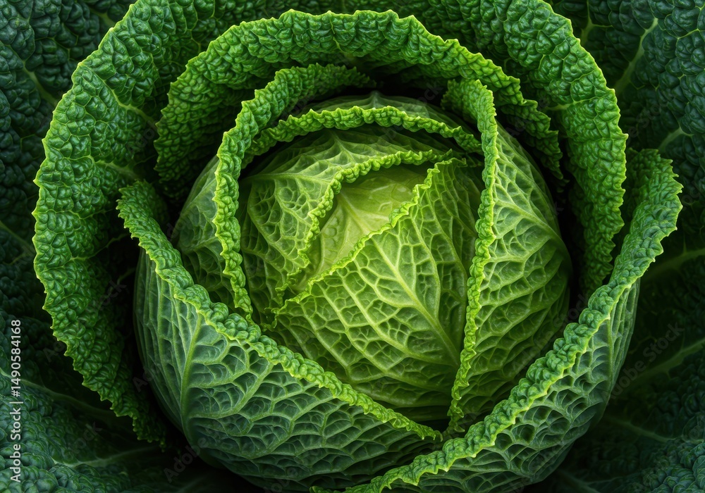 Obraz premium Close up shot of a fresh savoy cabbage
