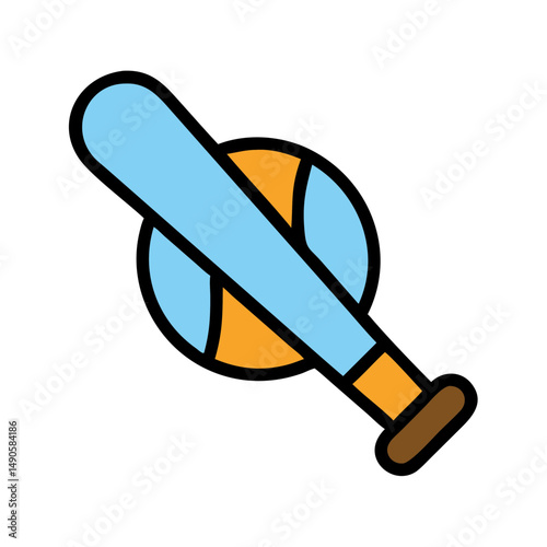 Sports Equipment Icon: Baseball Bat and Basketball