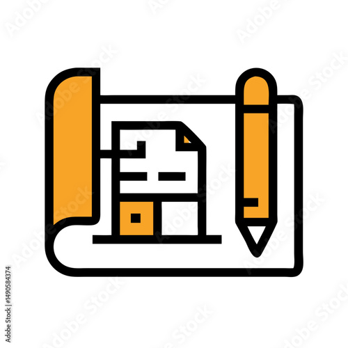 Orange Writing Pad and Pencil Icon on Black Background