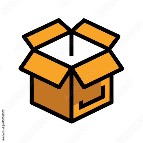 Open Cardboard Box Icon on Black Background