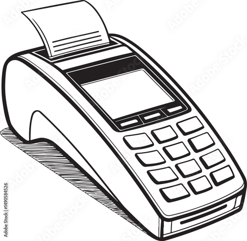 payment terminal Black and White Vector Illustration, Sketch Drawing Line Linear Symbol Icon Engraving, Hand-drawn Isolated