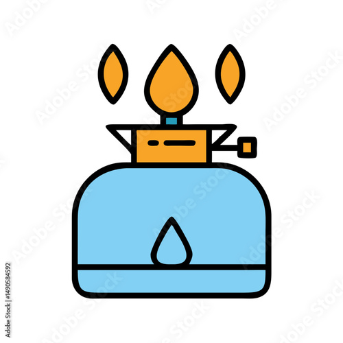 Blue Manual Butane Gas Burner Icon with Orange Flame