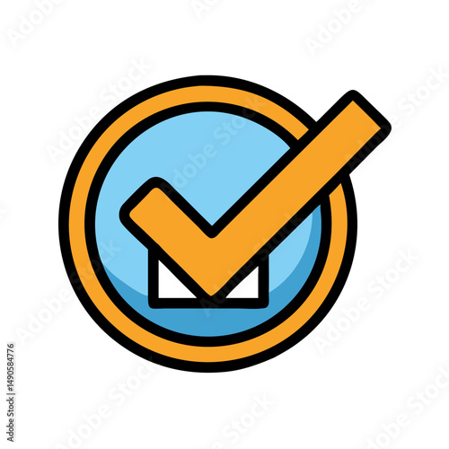 Checkmark Envelope Icon with Orange Check over Blue Circle