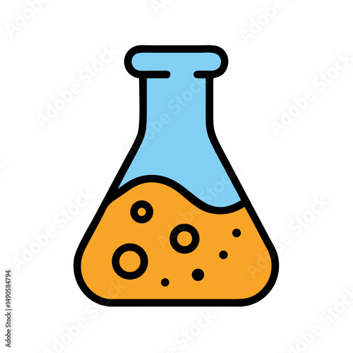 A laboratory flask with orange and blue liquid, representing scientific research, chemistry experiments, and educational environments
