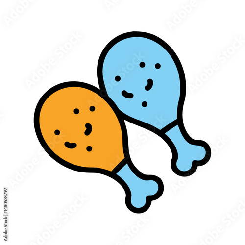 Two fried chicken drumsticks in orange and blue, symbolizing savory fast food, delicious meals, and crispy snacks

