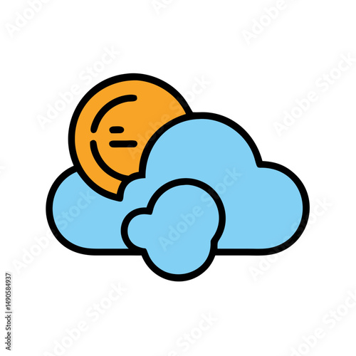 Partially Cloudy Sky Vector Icon with Blue Cloud and Orange Sun