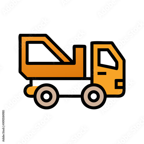 Orange Dump Truck Vector Icon on Black Background