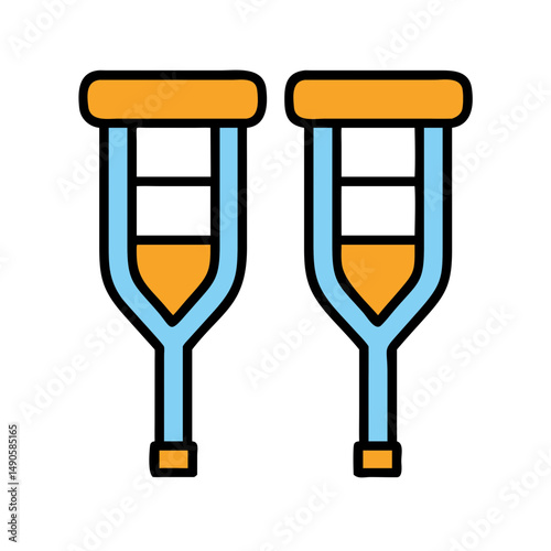 Blue Crutches Icon with Orange Handles and Tips on Black Background