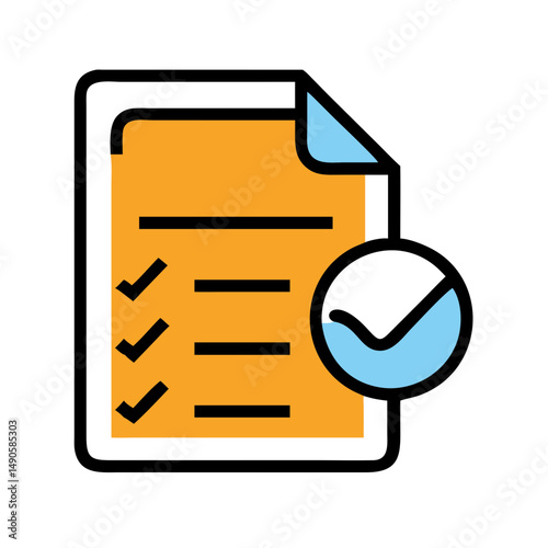 Checklist Icon with Blue Checkmark, Task Completion Symbol
