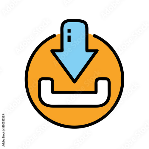 Download Icon - Blue Arrow in Orange Circle Symbol