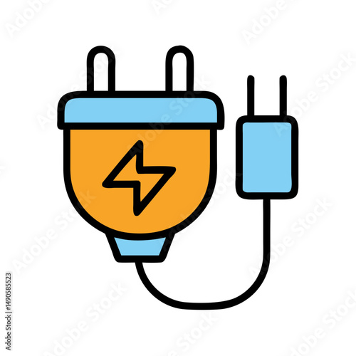 Electric Plug and Lightning Bolt Icon, Orange and Blue Design