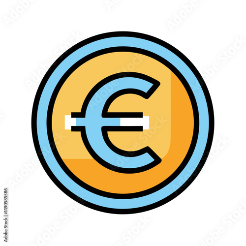 Euro Currency Symbol on Gold Coin Vector Icon