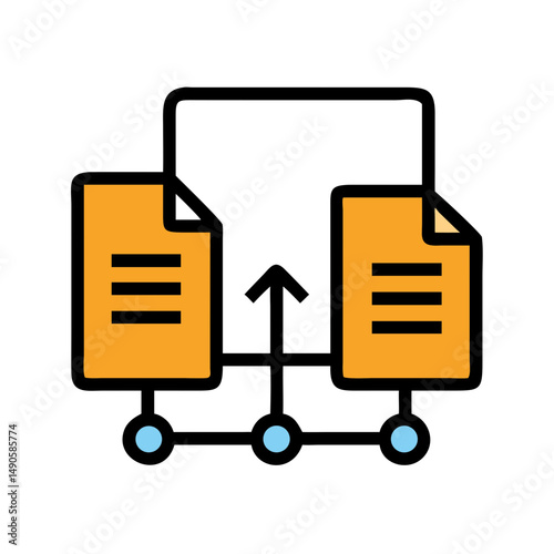 File Upload Icon with Orange Documents and Arrow