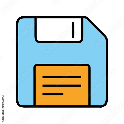 Blue Floppy Disk Icon with Orange Label