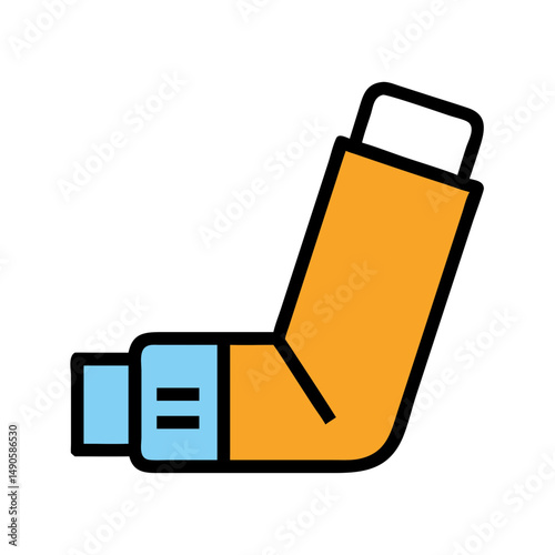 Asthma Inhaler Icon in Orange and Blue on Black Background