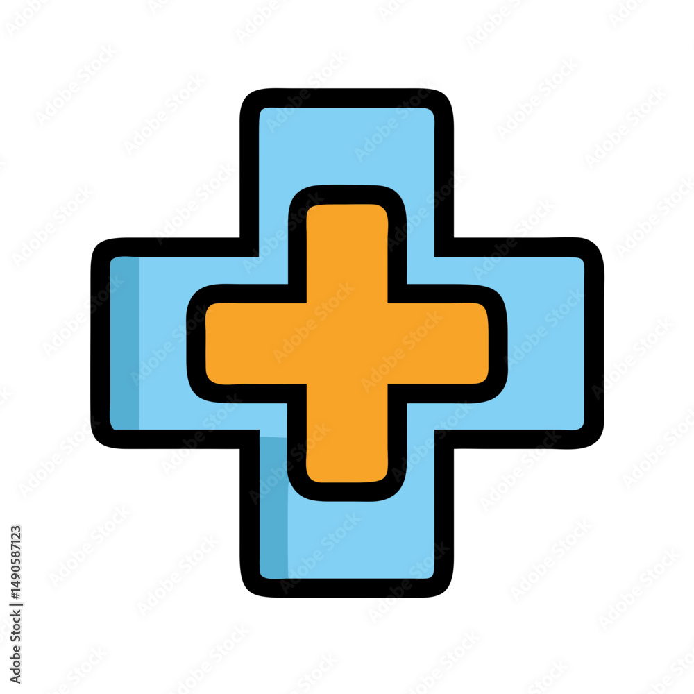 Fototapeta premium Orange and Blue Plus Sign Vector Icon on Black Background