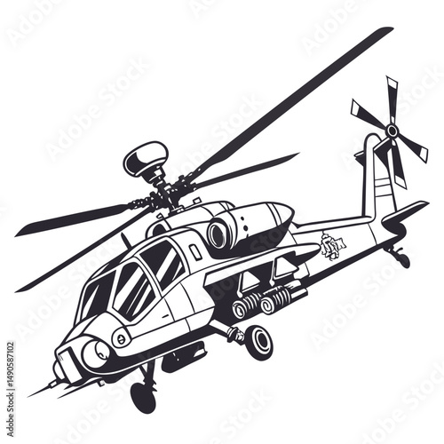 Attack helicopter gunship military aircraft vector art